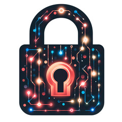 Poster - Secure Digital Fortress: An illustration of a digital padlock showcases complex circuitry, representing robust security, data protection, and cybersecurity.