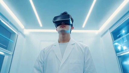 Poster - Researcher man engages in virtual reality experience in a futuristic lab with AI technology integration