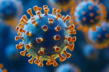 Poster - Microscopic view of coronavirus cells showing spikes and surface proteins