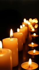 Poster - Glowing Candles Row of Lit Candles Warm Candlelight Peaceful Atmosphere Romantic Ambiance Spiritual
