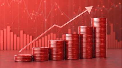 Poster - Financial Growth: Rising graph with coin stacks, symbolizing growth, investment, and financial success, rendered in a sleek and modern style