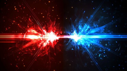 Aufkleber - Dynamic abstract background with intersecting red and blue light rays creating an energetic and futuristic visual effect. Concept of motion, energy, and digital technology in vector illustration