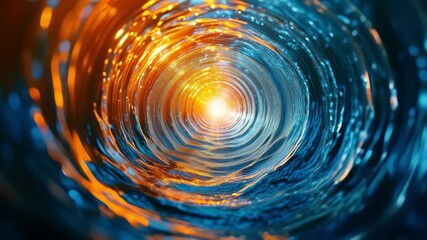 Aufkleber - Light Emerging from a Vibrant Tunnel of Water in Shades of Orange and Blue, Symbolizing Hope and Journey Through Darkness and Into Brilliance