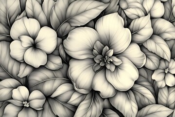 Poster - Monochrome floral pencil drawing creating a stunning natural pattern