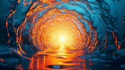Aufkleber - Light Emerging from a Vibrant Tunnel of Water in Shades of Orange and Blue, Symbolizing Hope and Journey Through Darkness and Into Brilliance
