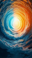 Aufkleber - Light Emerging from a Vibrant Tunnel of Water in Shades of Orange and Blue, Symbolizing Hope and Journey Through Darkness and Into Brilliance