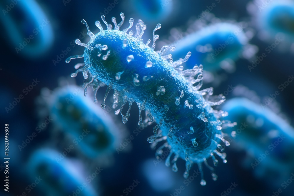 Microscopic view of bacteria showing cell structure and fimbriae Stock