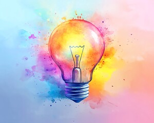 Aufkleber - A bright and bold watercolor light bulb illustration, symbolizing a creative spark, bursting with vibrant colors that represent new ideas and energy
