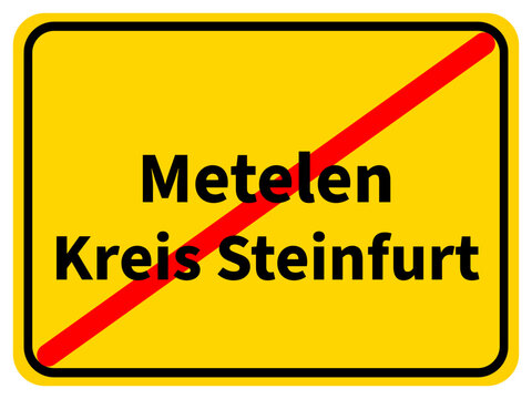 Illustration eines Stadtausgangsschildes von Metelen, einer Gemeinde des Kreises Steinfurt