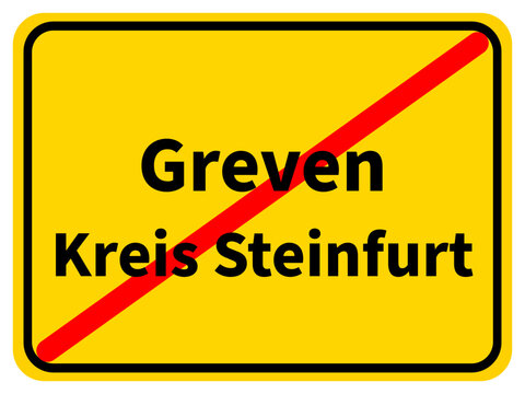 Illustration eines Stadtausgangsschildes von Greven, einer Gemeinde des Kreises Steinfurt