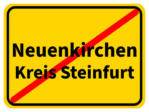 Illustration eines Stadtausgangsschildes von Neuenkirchen, einer Gemeinde des Kreises Steinfurt