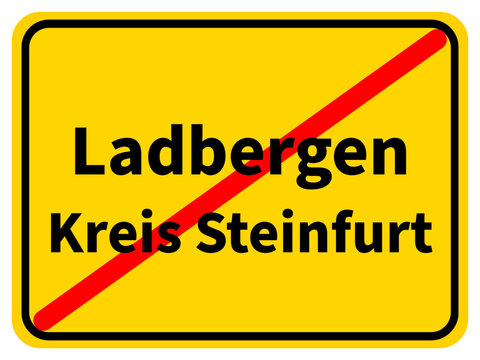 Illustration eines Stadtausgangsschildes von Ladbergen, einer Gemeinde des Kreises Steinfurt