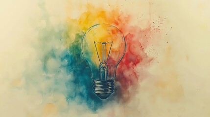 Aufkleber - A stunning watercolor light bulb, filled with vibrant colors and bursts of energy, symbolizing the spark of new ideas and creative inspiration