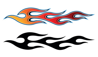 Wall Mural - fire flames racing car decal vector art graphic. burning tire and flame sports car body side vinyl d