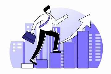 Poster - A professional figure ascends bar graphs, symbolizing growth and success in a modern business environment.