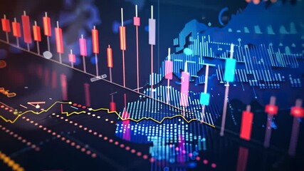 Poster - Colorful graphs and charts display fluctuating market data and trends, capturing significant financial insights in real time