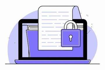 Poster - A digital illustration of a laptop displaying a locked folder and document, symbolizing data security and privacy.