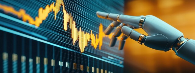 Poster - robotic hand interacting with digital financial data visualization
