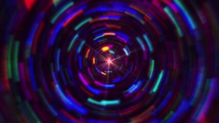 Poster - Colorful animated concentric neon circle. RGB multicolor swirl background. Neon futuristic abstract magic circle. Spiral illustration. Wavy pattern. Colored lens. 3d render. 4K animation