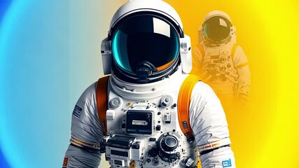 Poster - Astronaut in colorful space suit explores a vibrant cosmic environment