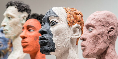 Poster - four sculpted heads in profile