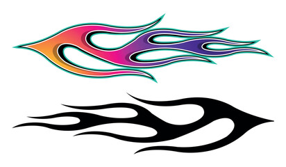 Wall Mural - fire flames racing car decal vector art graphic. burning tire and flame sports car body side vinyl d