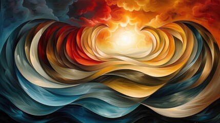 Poster - This abstract work features vibrant hues that blend together creating swirling patterns and heart shapes. It evokes feelings of love and harmony through its enchanting visual style.