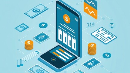 Poster - digital financial management concept with abstract technology design