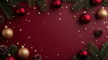 Wall Mural - festive christmas decorations with ornaments and pinecones