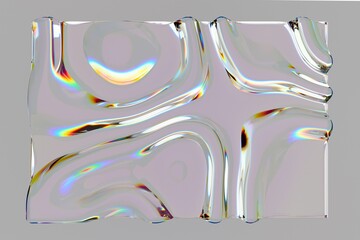 Poster - Abstract 3D artwork with a wavy, glass-like surface featuring iridescent, rainbow reflections. The design resembles fluid, dynamic patterns and light refraction.
