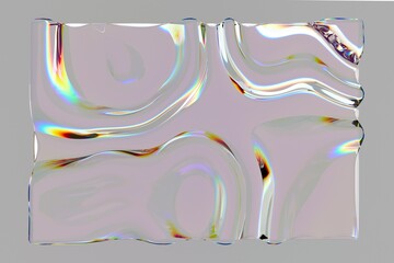 Poster - Abstract 3D artwork with a wavy, glass-like surface featuring iridescent, rainbow reflections. The design resembles fluid, dynamic patterns and light refraction.
