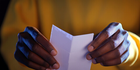 Poster - Close-up of Hands Holding Folded White Paper