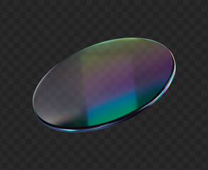 Wall Mural - 3d glass round lens. realistic transparent glass plate hologram effect. mirror frame shape. disk hol