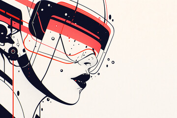 Poster - Future Vision: This digital artwork portrays a person wearing a futuristic headset, envisioning the innovation of digital technology and science fiction.
