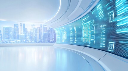 Poster - Futuristic Urban Space with Advanced Monitoring Technology Display