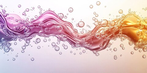 Poster - Colorful liquid waves with bubbles in a vibrant gradient flow creating an enchanting visual experience