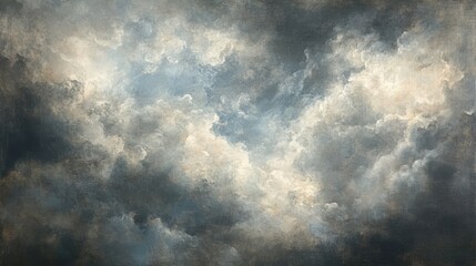 Poster - A dramatic sky filled with swirling clouds in shades of gray and blue, evoking a sense of depth and atmosphere.