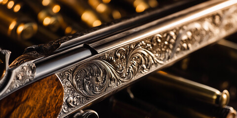 Poster - Detailed craftsmanship of ornate weapon components displayed Generative AI