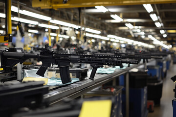 Fototapete - Weapons assembly process in a production facility Generative AI