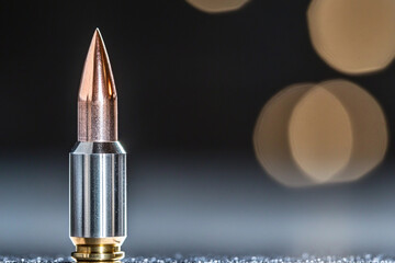 Poster - Close-up view of a bullet highlighting its design features Generative AI