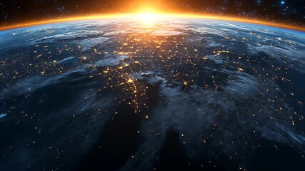 Wall Mural - Stunning view of Earth from space with sunrise on the horizon.