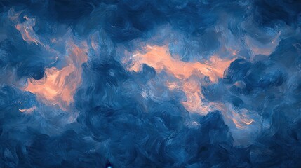 Poster - A swirling abstract pattern of deep blue and soft pink hues resembling a cloudy sky.