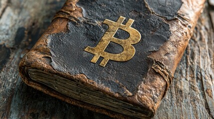 Poster - A bitcoin coin positioned on top of an open book symbolizing the intersection of knowledge and cryptocurrency finance