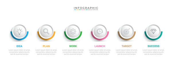Poster - Infographic Illustration design template with icons and 6 options or steps. Can be used for process, presentations, layout, banner,info graph. element timeline 6 step option point infographics designs