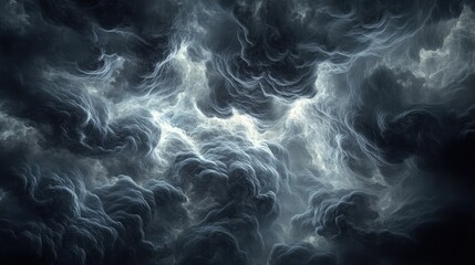 Aufkleber - A swirling, dark cloud formation with ethereal, wispy patterns illuminated subtly, creating a dramatic and mysterious atmosphere.