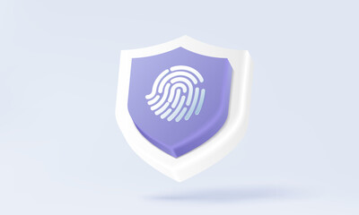 Poster - Fingerprint login 3D vecrtor icon shield protection on isolated on pastel background. identification personal password security system technology account unlock online privacy cyberspace. illustration