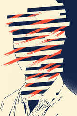Poster - Abstract Identity: An abstract representation of a person's face with obscured identity, incorporating lines and color to convey anonymity and complexity.