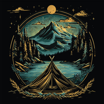 Highking and camping t-shirt design vector.