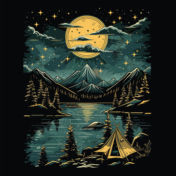 Highking and camping t-shirt design vector.