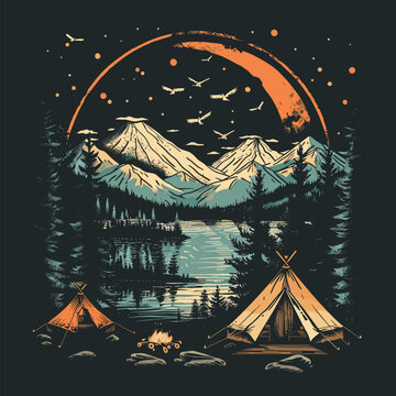 Highking and camping t-shirt design vector.